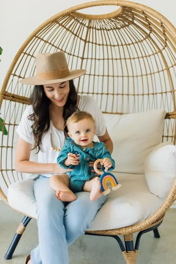 Rainbow Macrame Teether | Teal + Rose