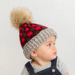 Load image into Gallery viewer, Red Lumberjack Buffalo Check Pom Pom Beanie Hat
