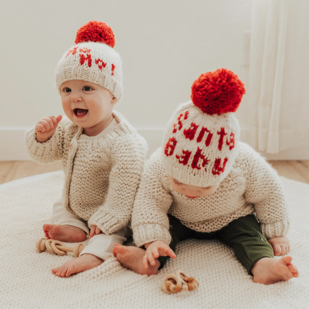 Santa Baby Hand Knit Pom Pom Beanie Hat