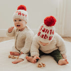 Santa Baby Hand Knit Pom Pom Beanie Hat