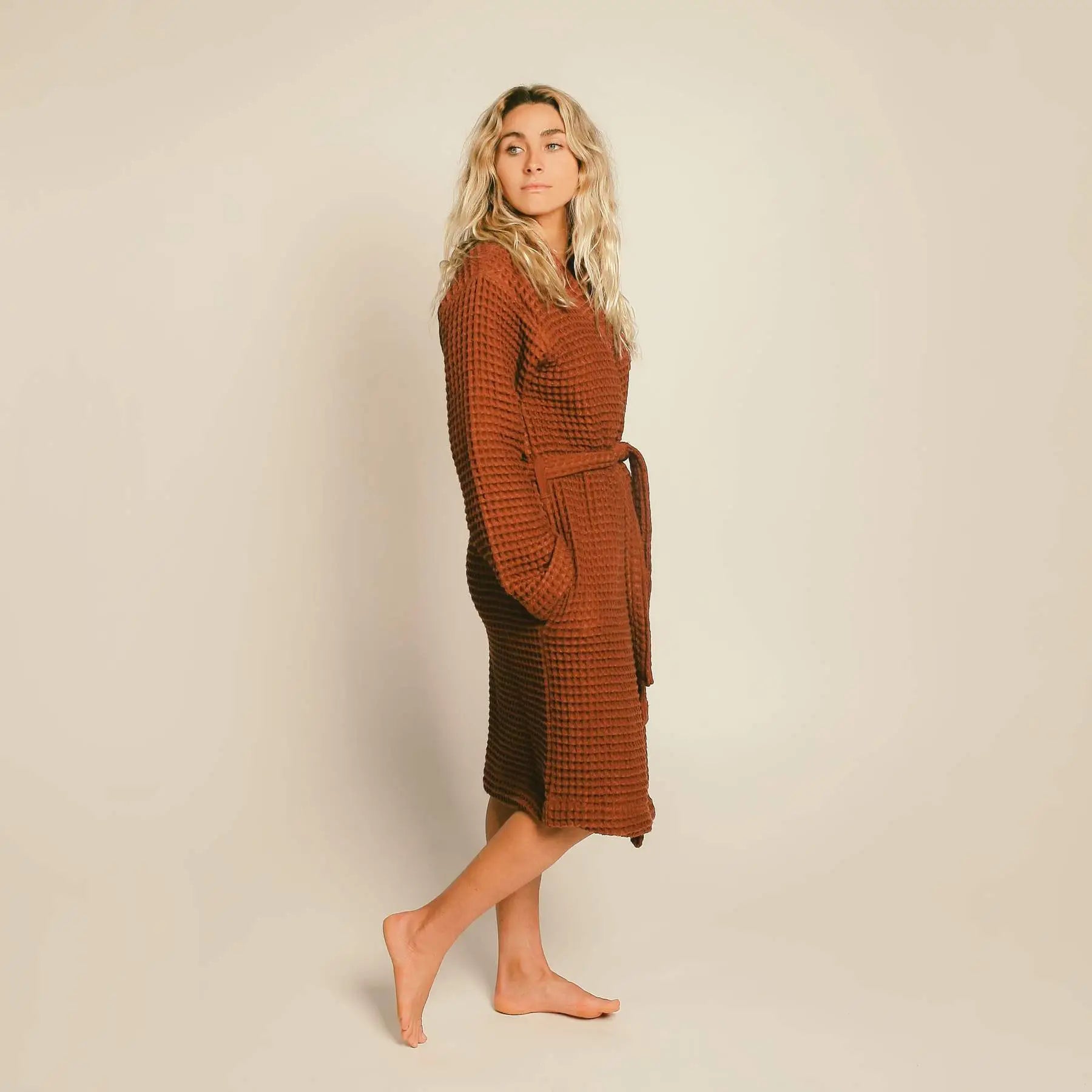 The Organic Weightless Waffle Robe - Clay