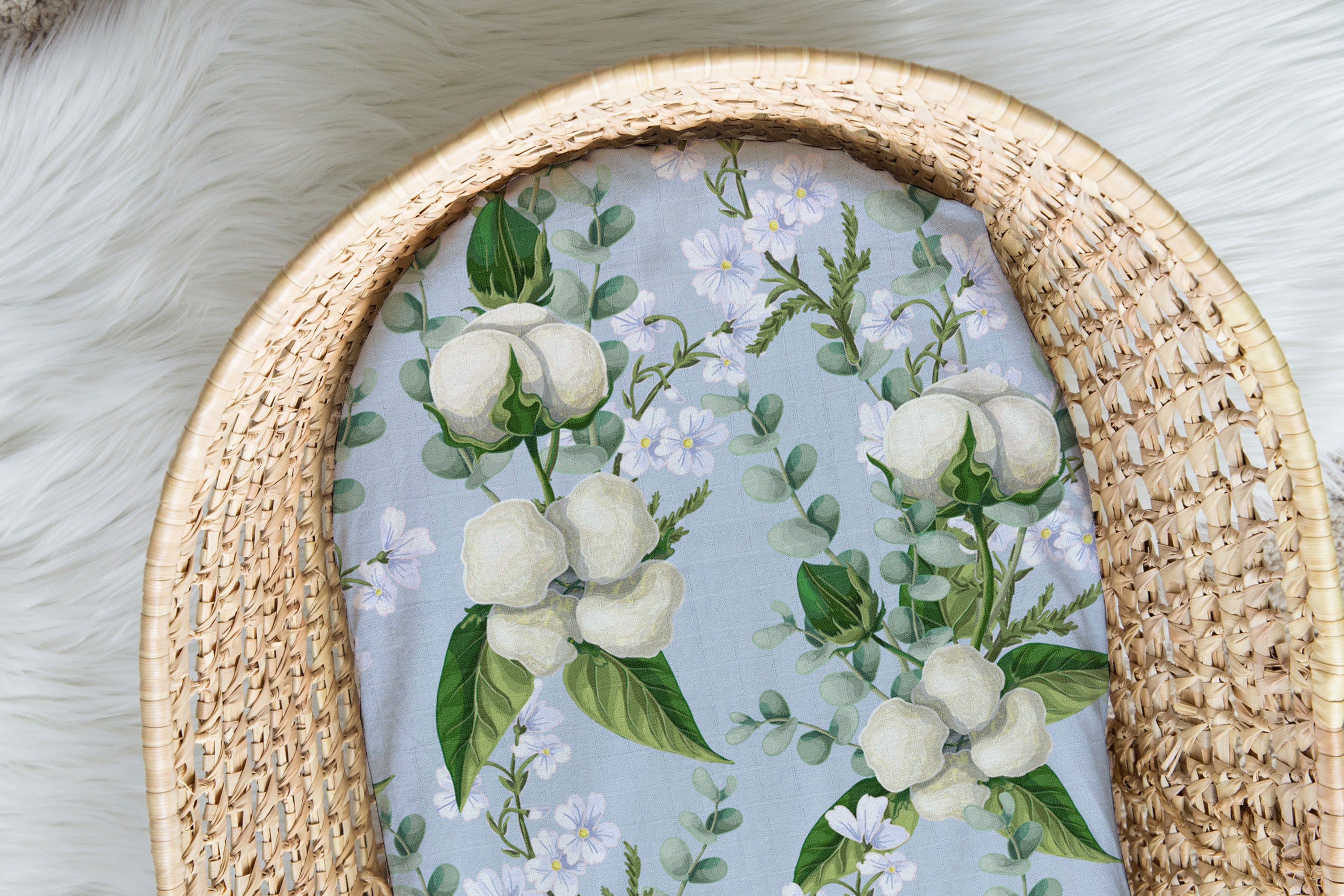 Cotton Blooms | Moses Basket Sheet | 100% Organic Cotton Muslin