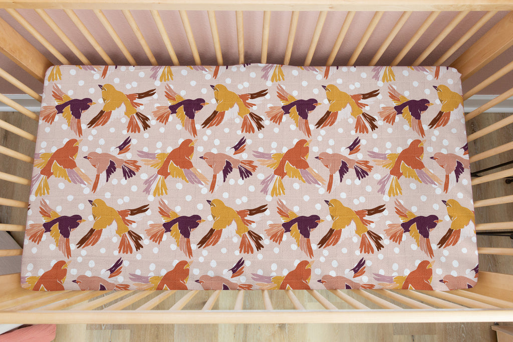 Fly Away Birdies | 100% Organic Cotton Muslin Baby Bedding