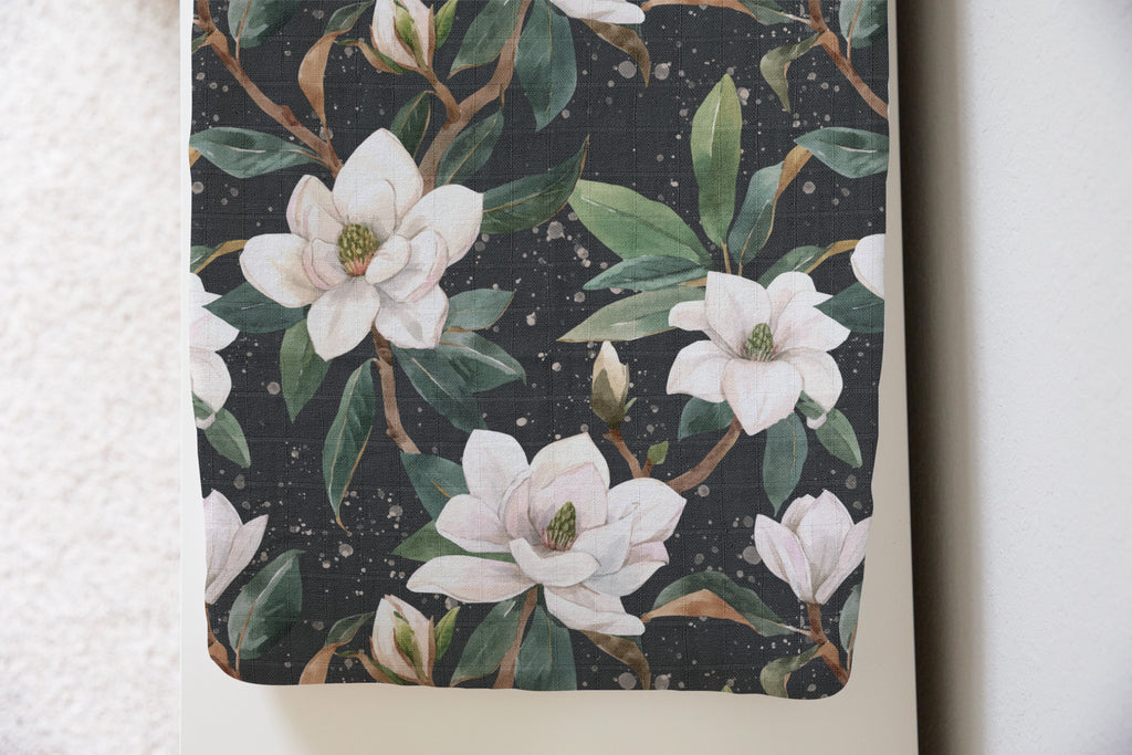 Midnight Magnolia | 100% Organic Cotton Muslin Baby Bedding
