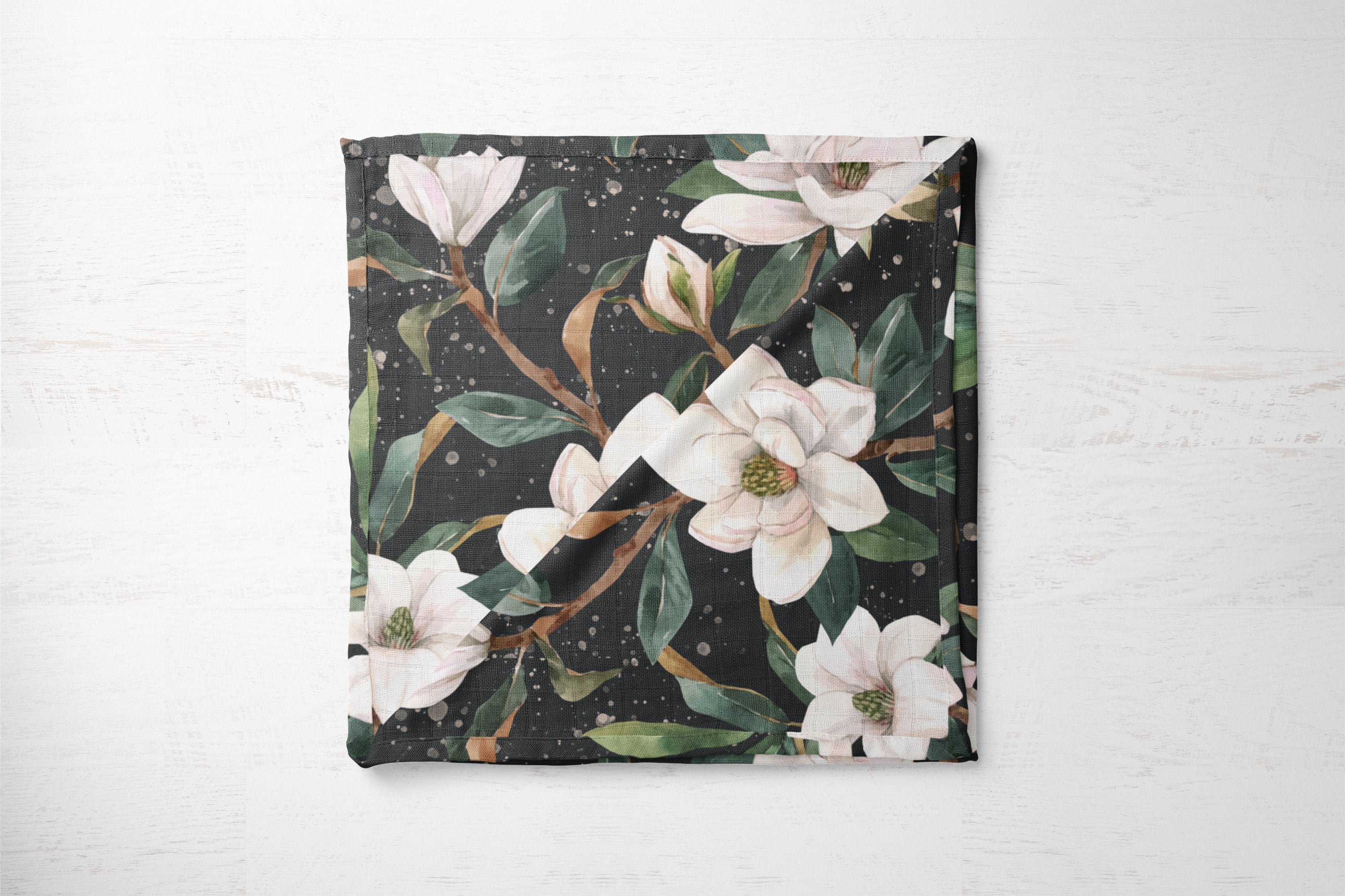 Midnight Magnolia | 100% Organic Cotton Muslin Baby Bedding