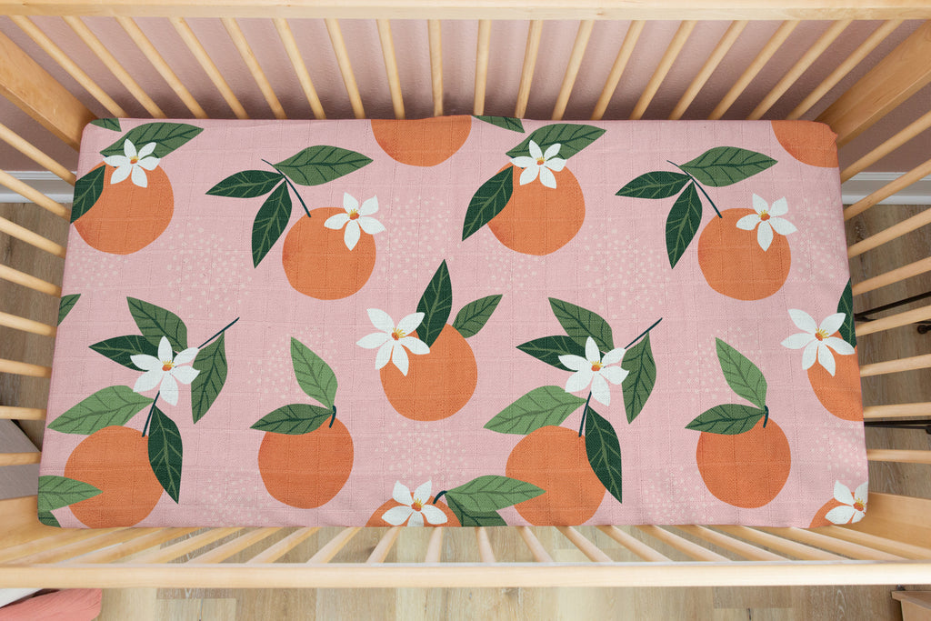 Orange Blossom Flamingo | 100% Organic Cotton Muslin Baby Bedding