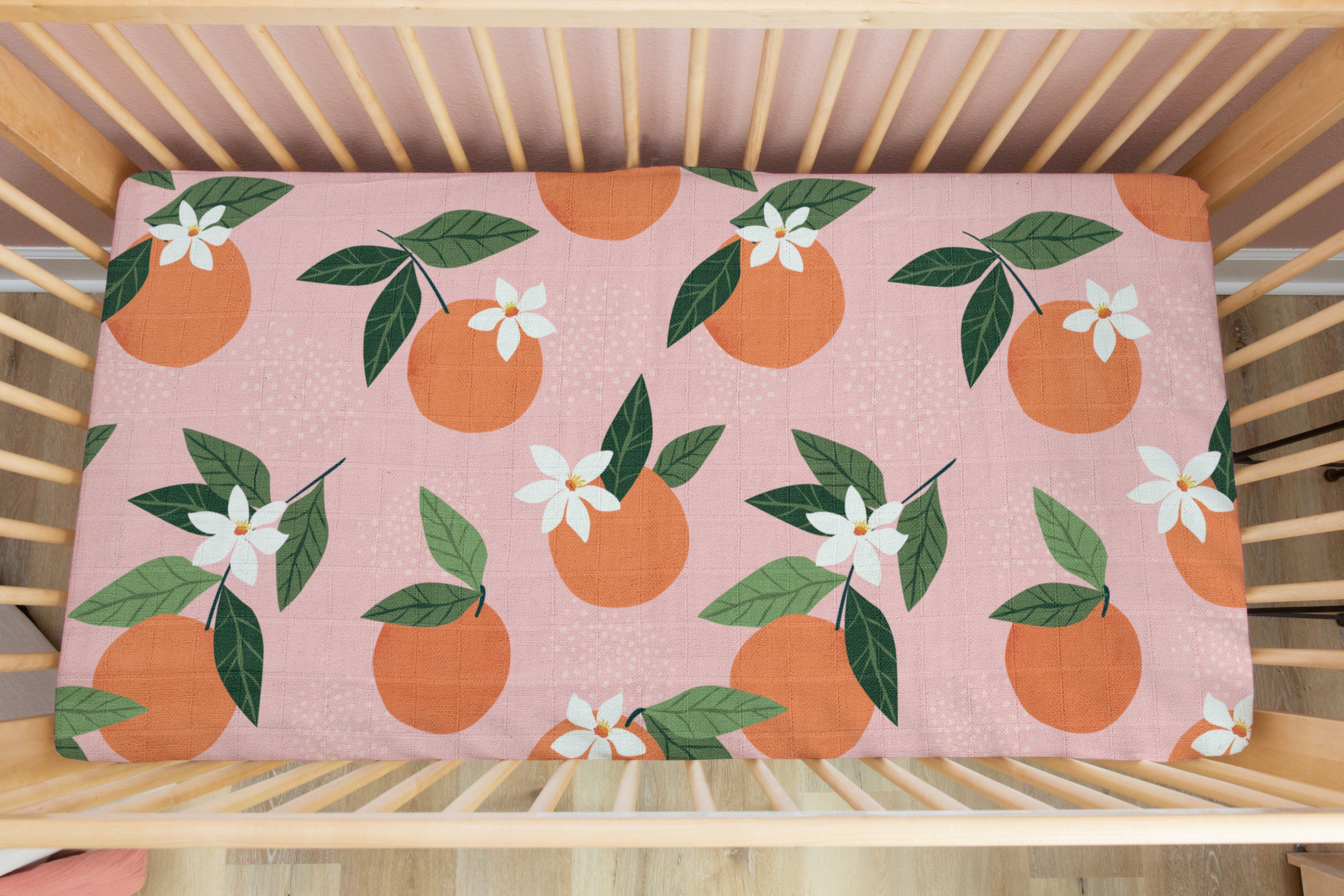 Orange Blossom Flamingo | 100% Organic Cotton Muslin Baby Bedding
