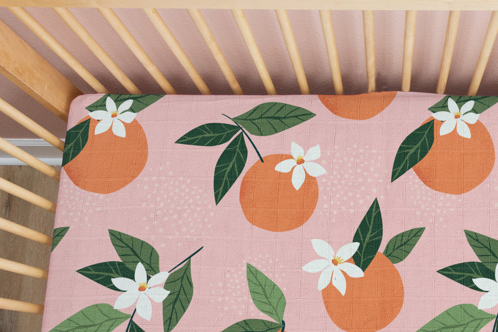 Orange Blossom Flamingo | 100% Organic Cotton Muslin Baby Bedding