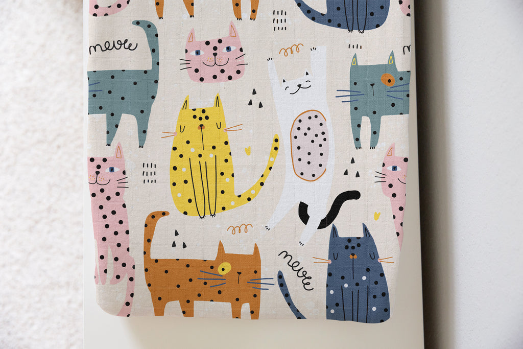 Polka Cat | 100% Organic Cotton Muslin Baby Bedding