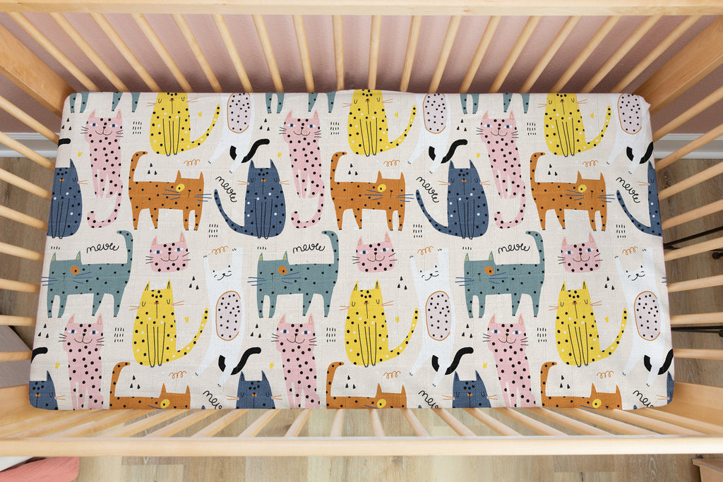 Polka Cat | 100% Organic Cotton Muslin Baby Bedding