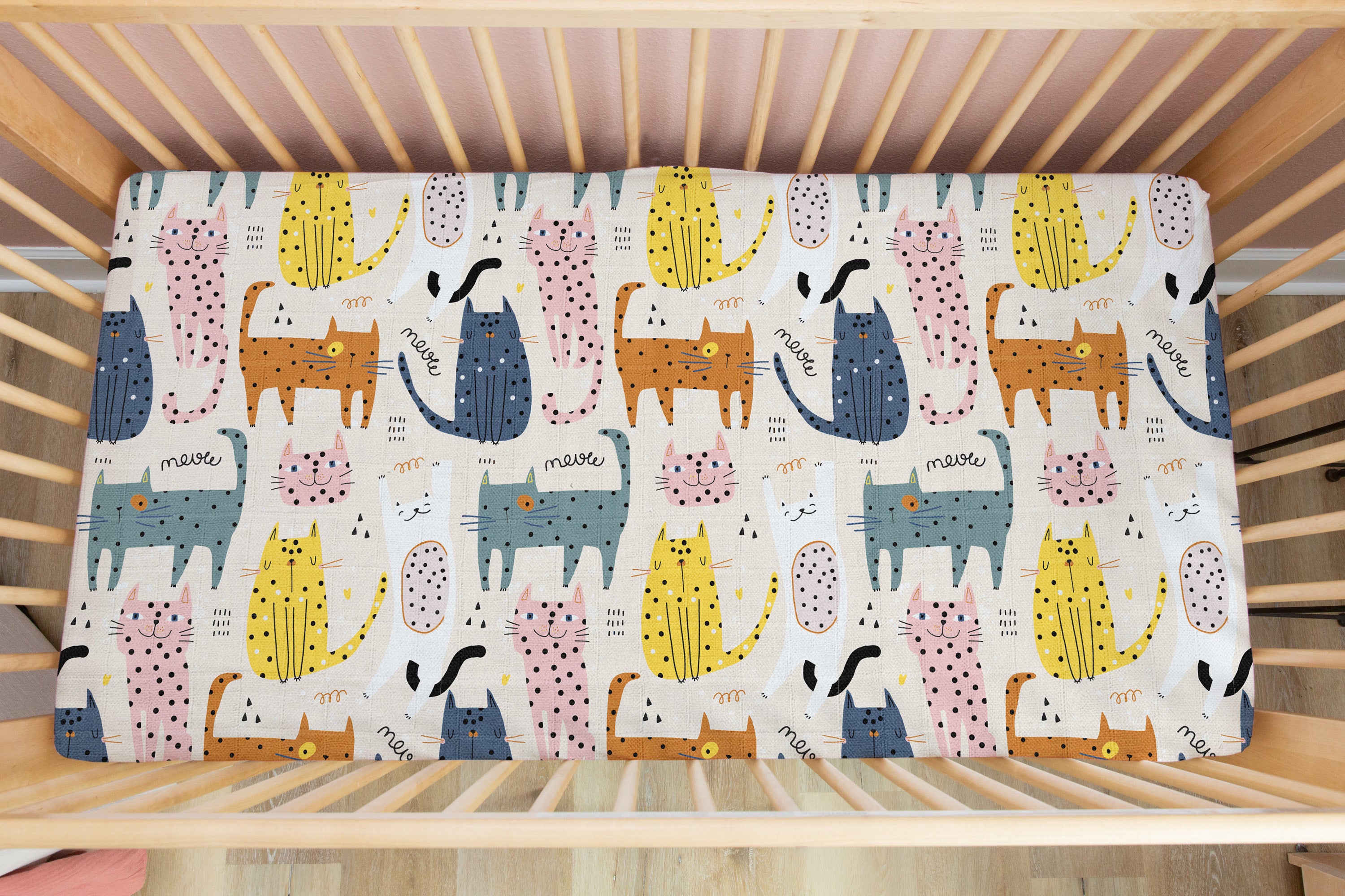 Polka Cat | 100% Organic Cotton Muslin Baby Bedding