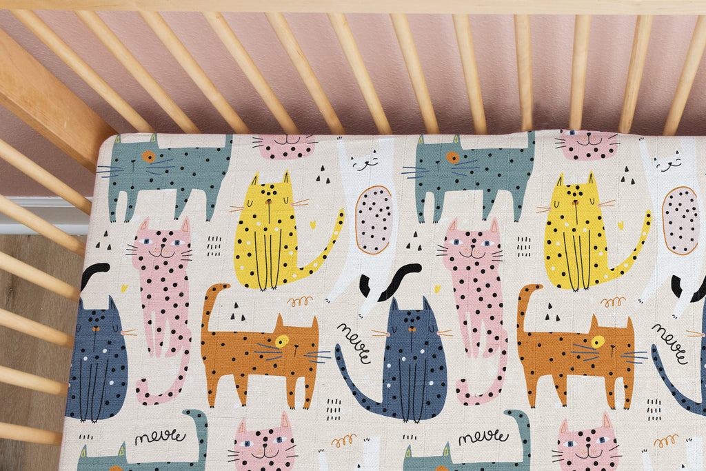 Polka Cat | 100% Organic Cotton Muslin Baby Bedding