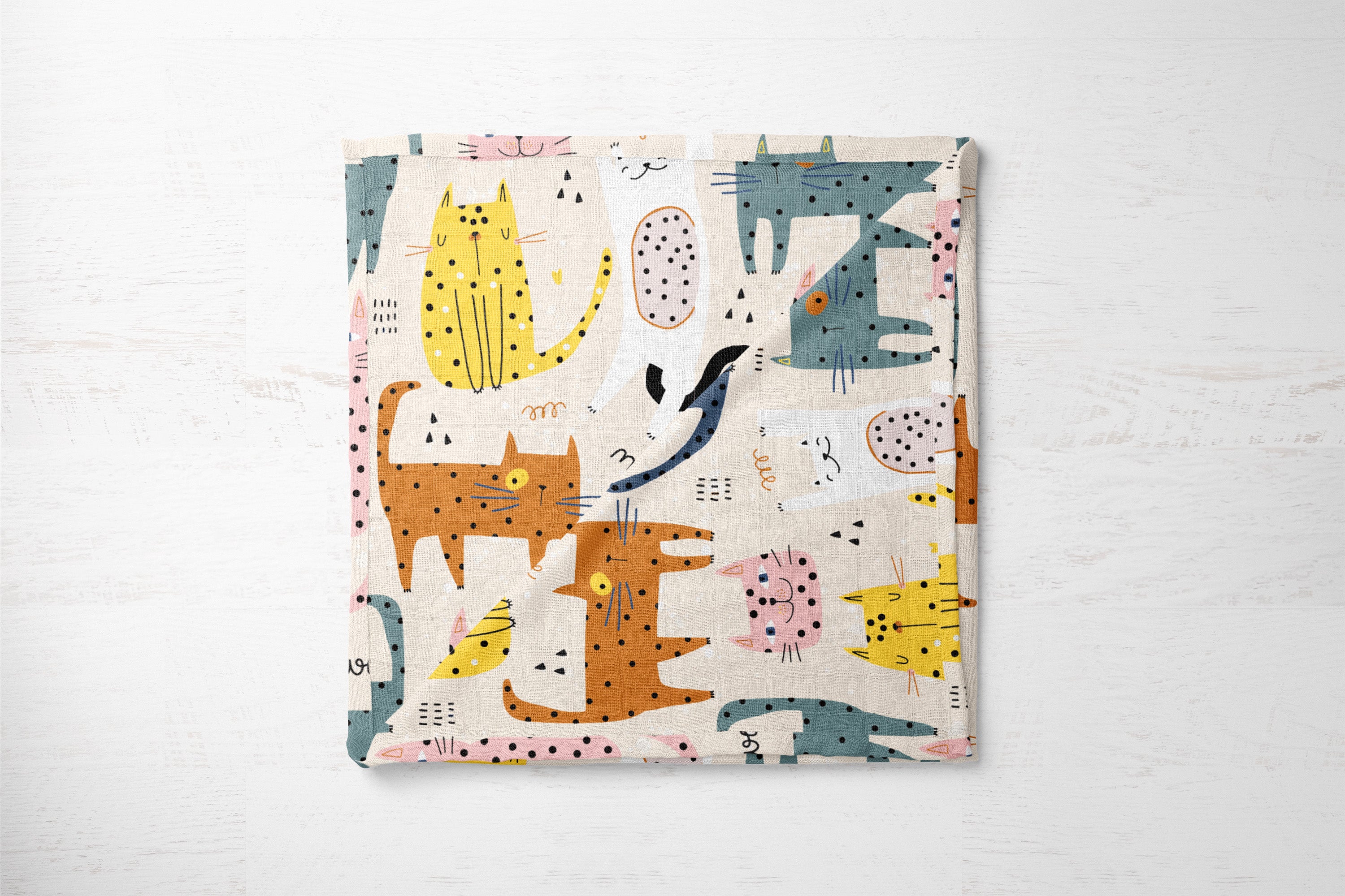 Polka Cat | 100% Organic Cotton Muslin Baby Bedding