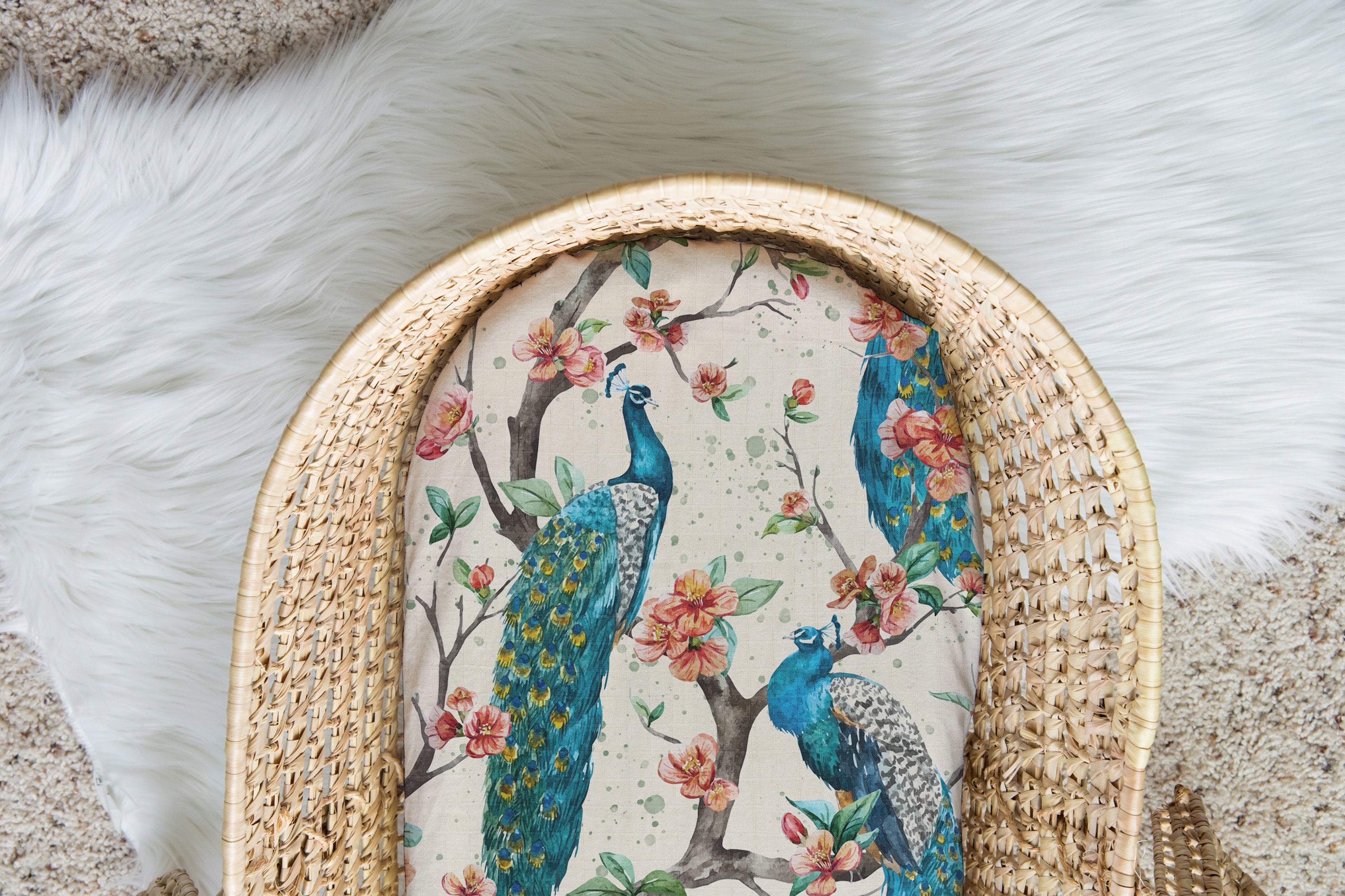 Perching Peacocks | 100% Organic Cotton Muslin Baby Bedding