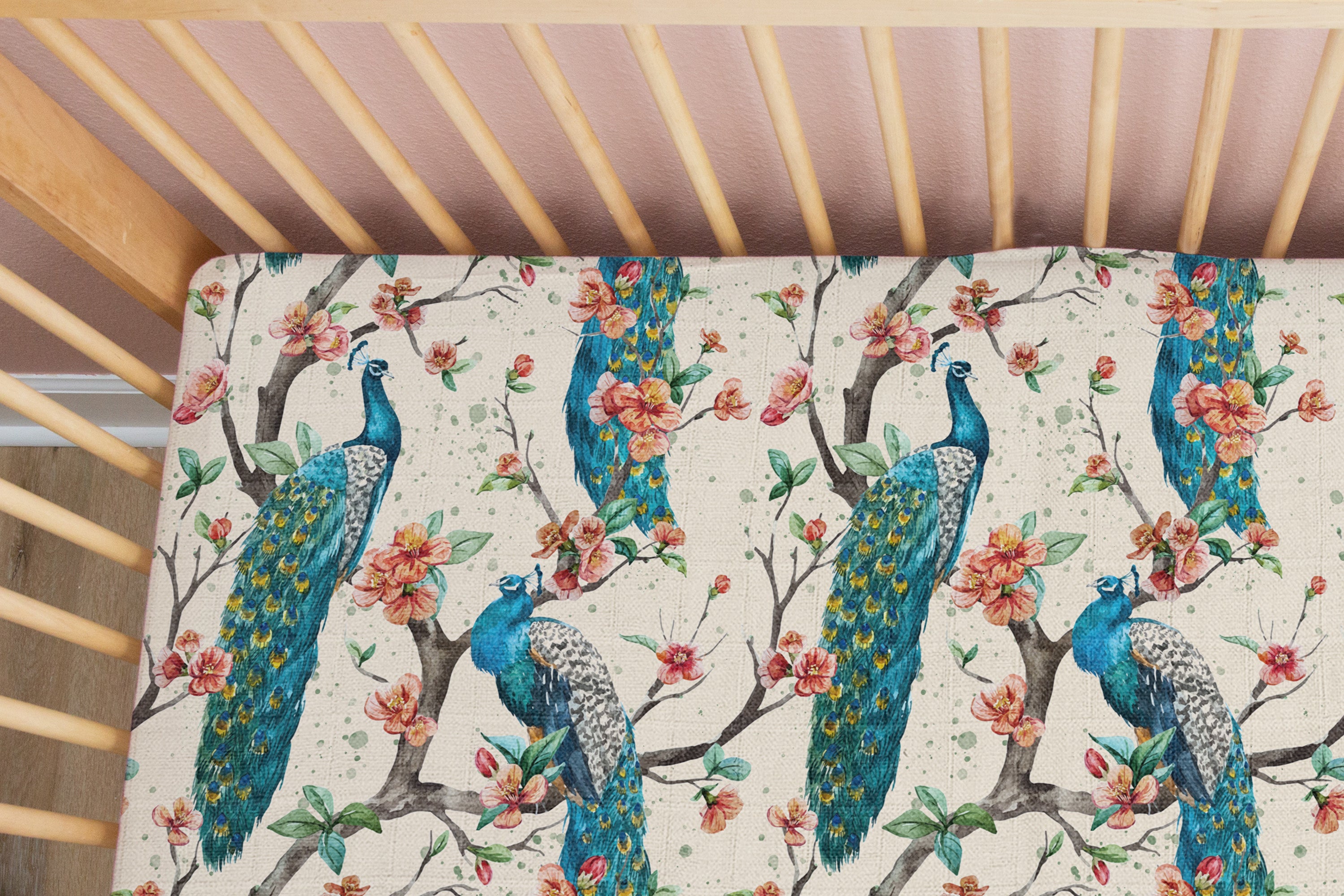 Perching Peacocks | 100% Organic Cotton Muslin Baby Bedding