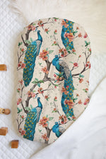 Load image into Gallery viewer, Perching Peacocks | 100% Organic Cotton Muslin Baby Bedding

