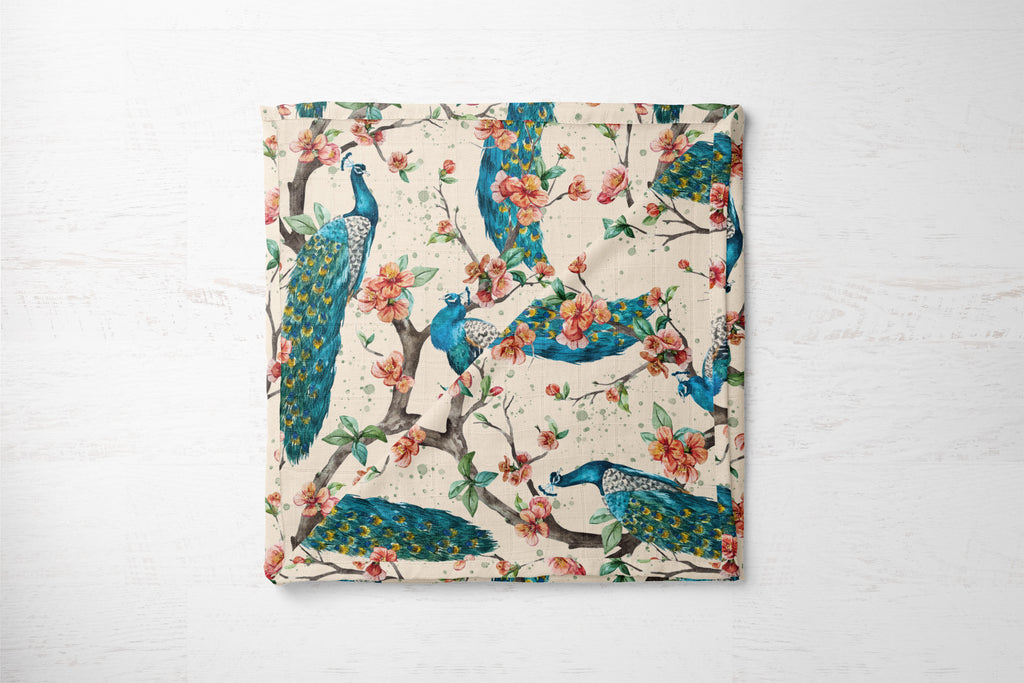 Perching Peacocks | 100% Organic Cotton Muslin Baby Bedding