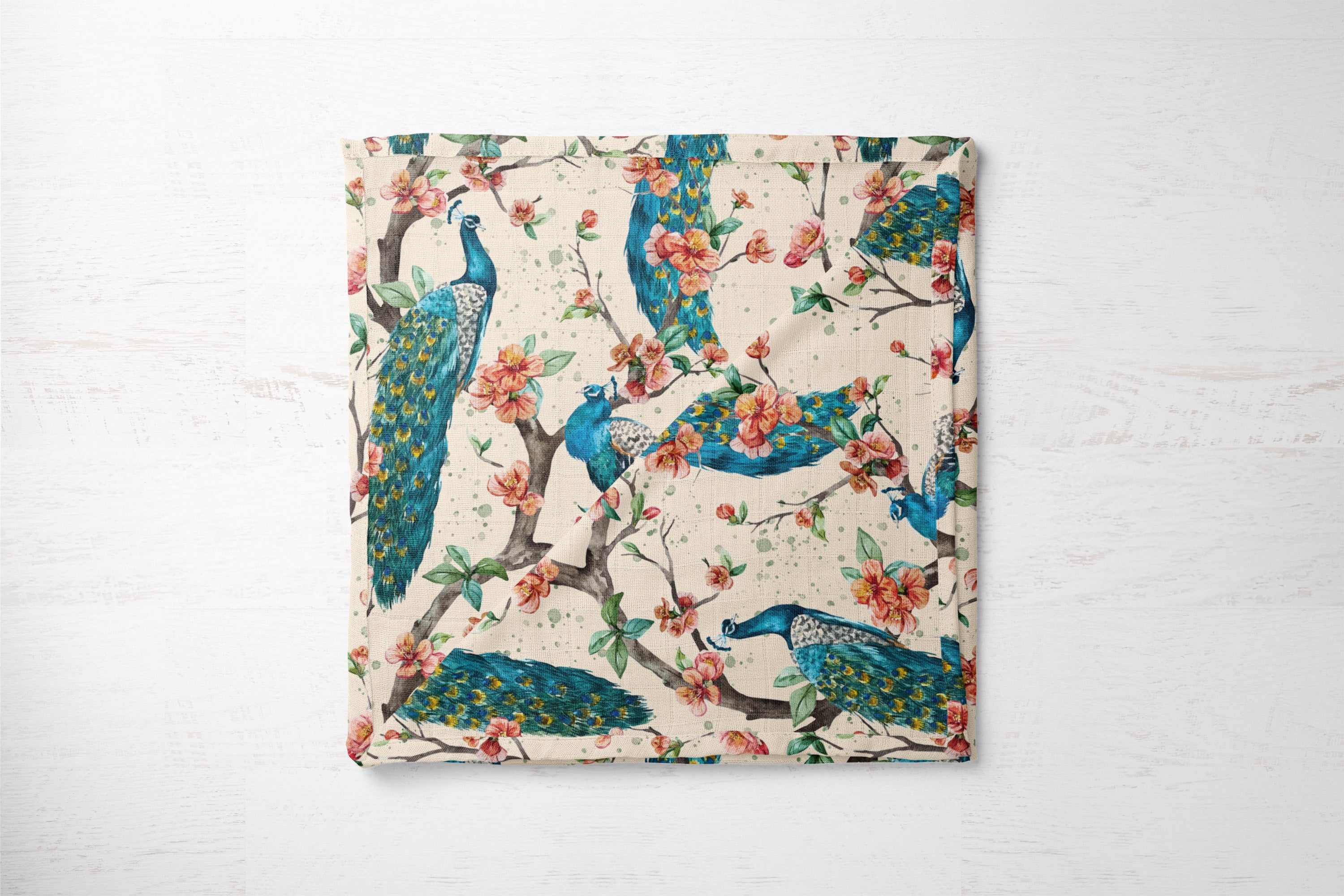 Perching Peacocks | 100% Organic Cotton Muslin Baby Bedding