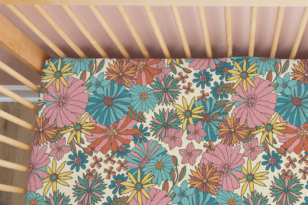 Groovy Blooms | 100% Organic Cotton Muslin Baby Bedding