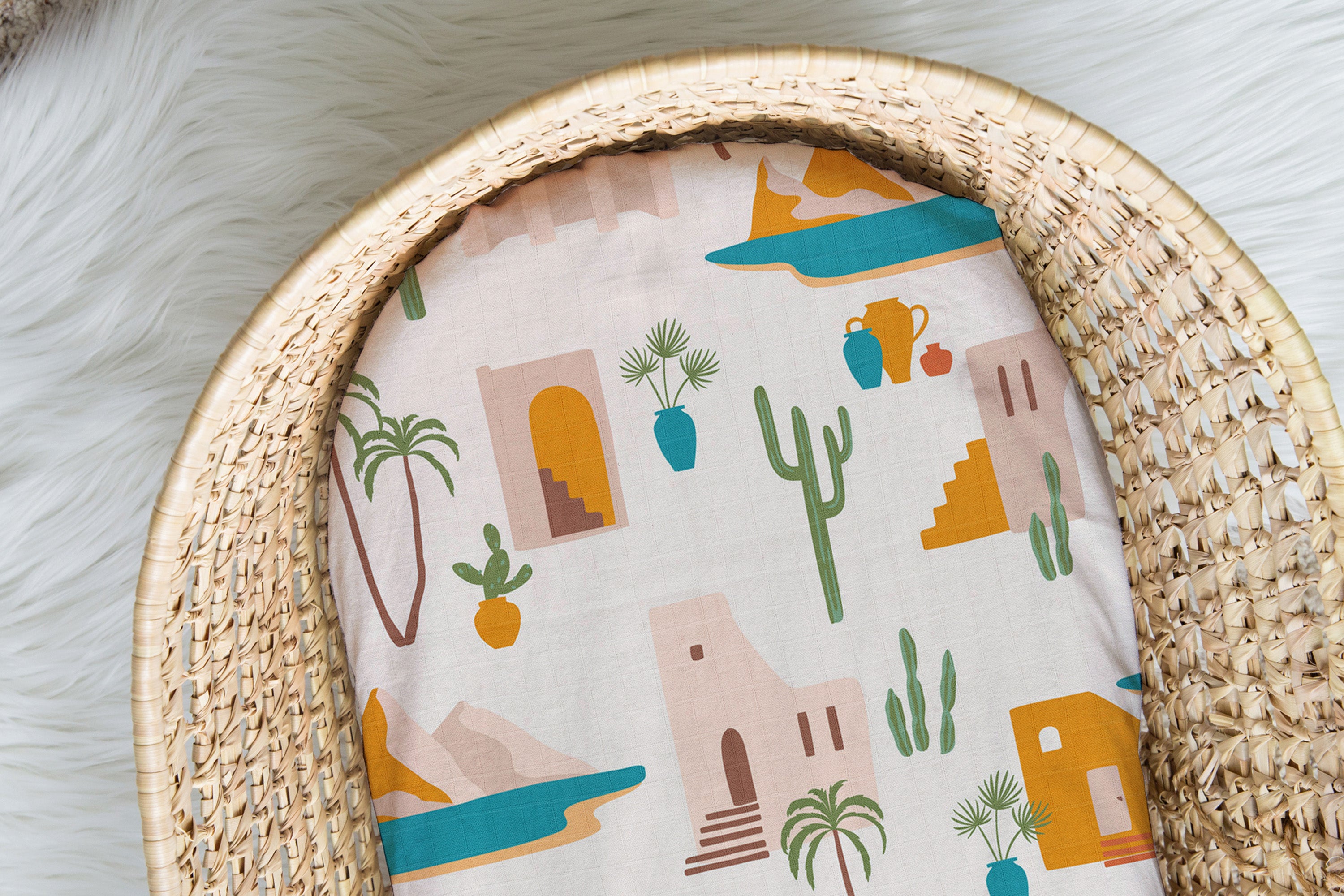 Desert Dreams | Moses Basket Sheet | 100% Organic Cotton Muslin