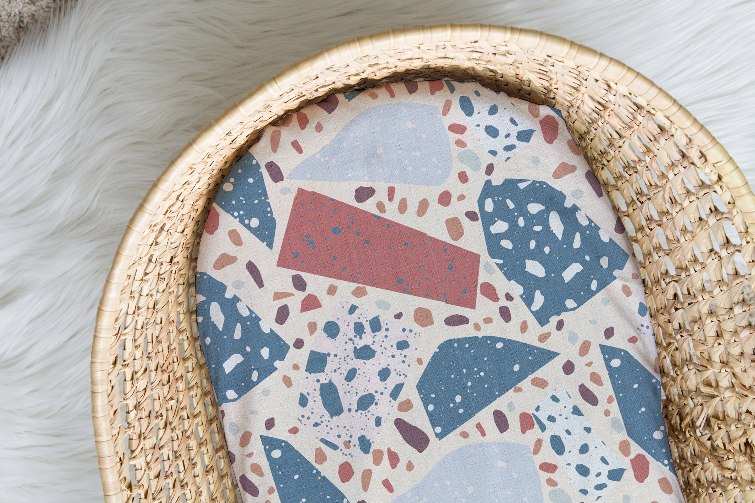 Urban Terrazzo | Moses Basket Sheet | 100% Organic Cotton Muslin