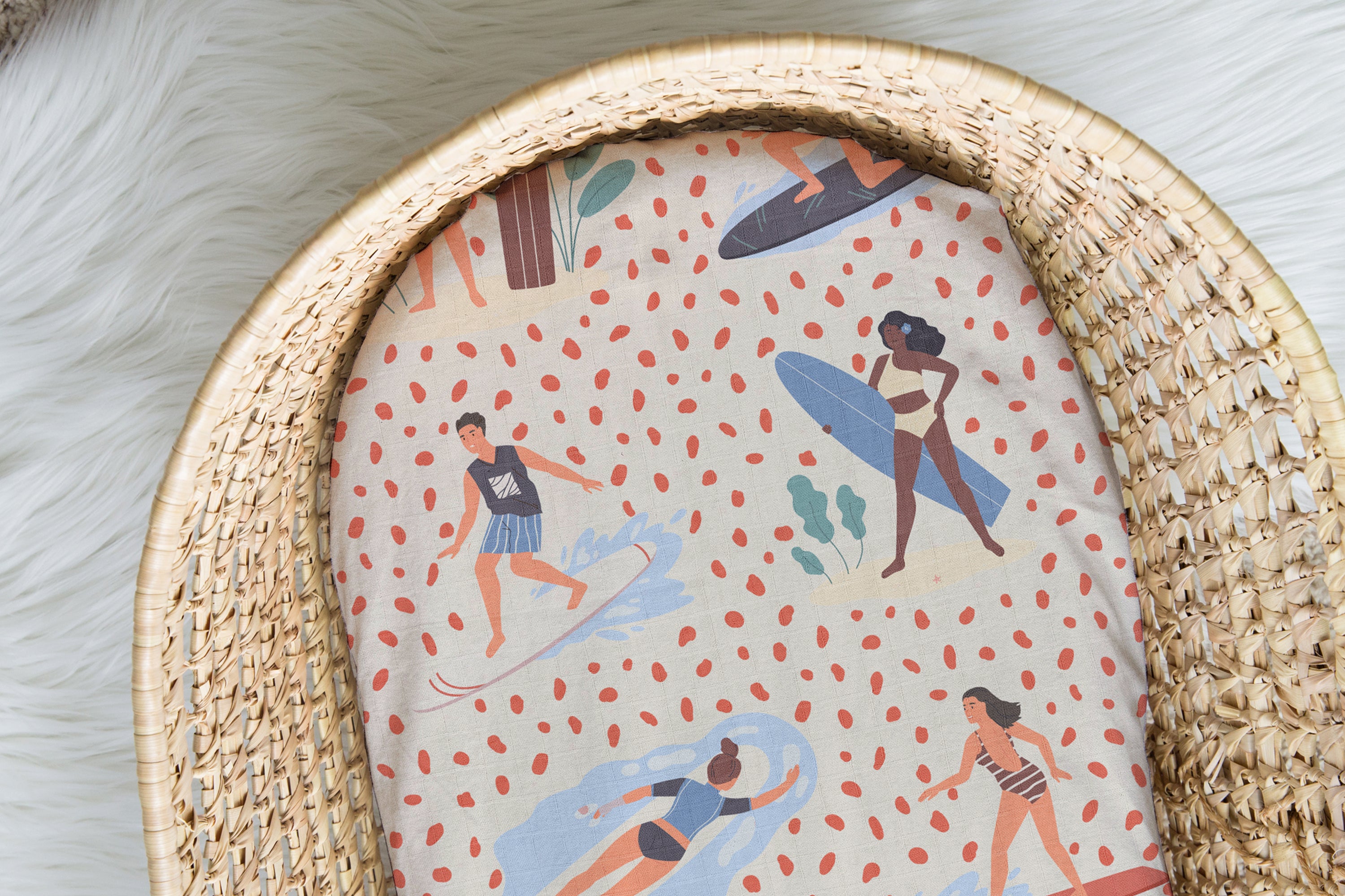 Surf's Up | Moses Basket Sheet | 100% Organic Cotton Muslin