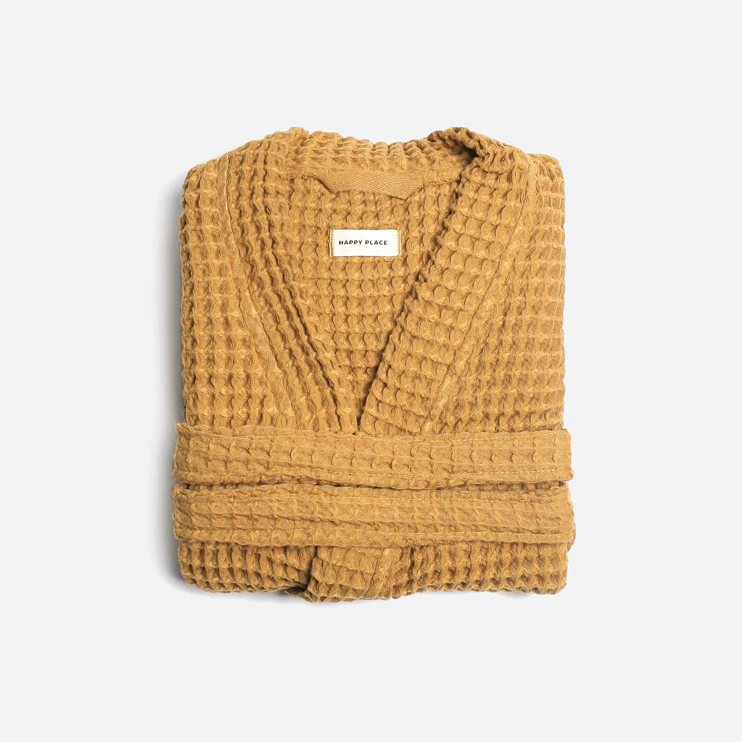The Organic Weightless Waffle Robe - Dijon