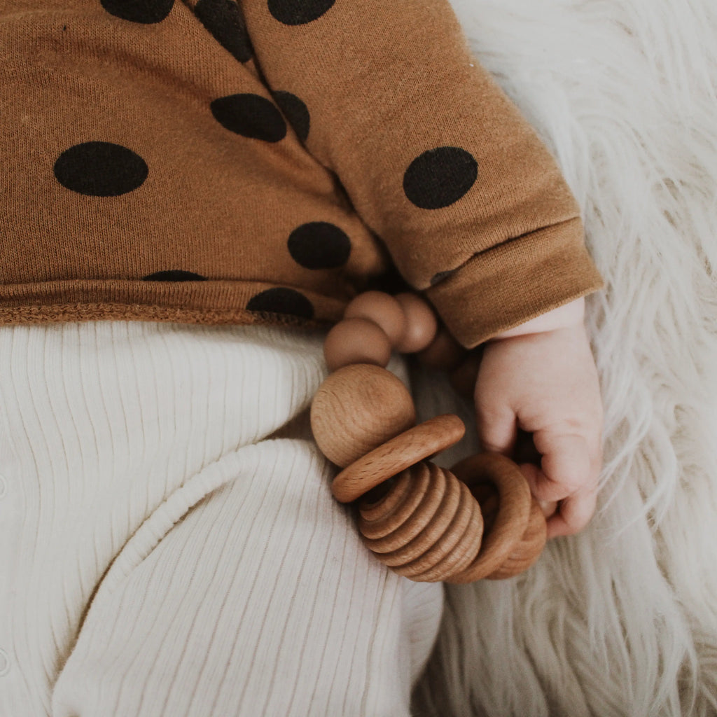 Wood & Silicone Teething Rattle | Market Latte