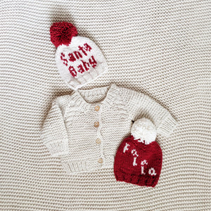 Santa Baby Hand Knit Pom Pom Beanie Hat