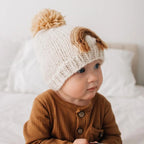 Gold Rainbow Pom Pom Beanie Hat