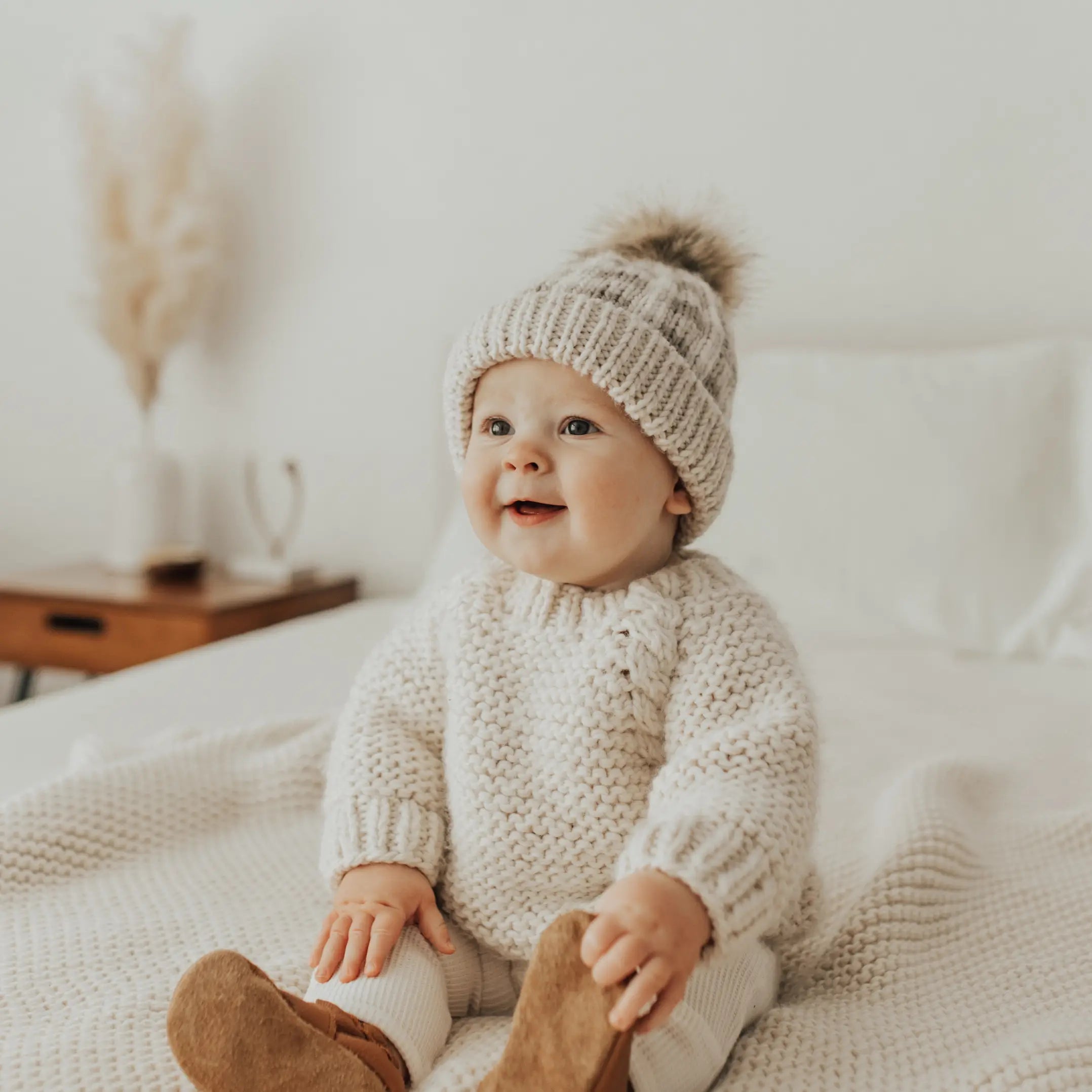 Pebble Buffalo Check Pom Pom Beanie Hat