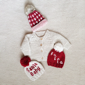 Festive Red Buffalo Check Pom Pom Beanie Hat