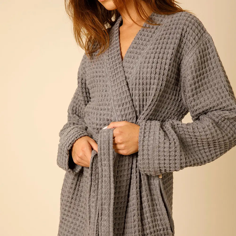 The Organic Weightless Waffle Robe - Coal