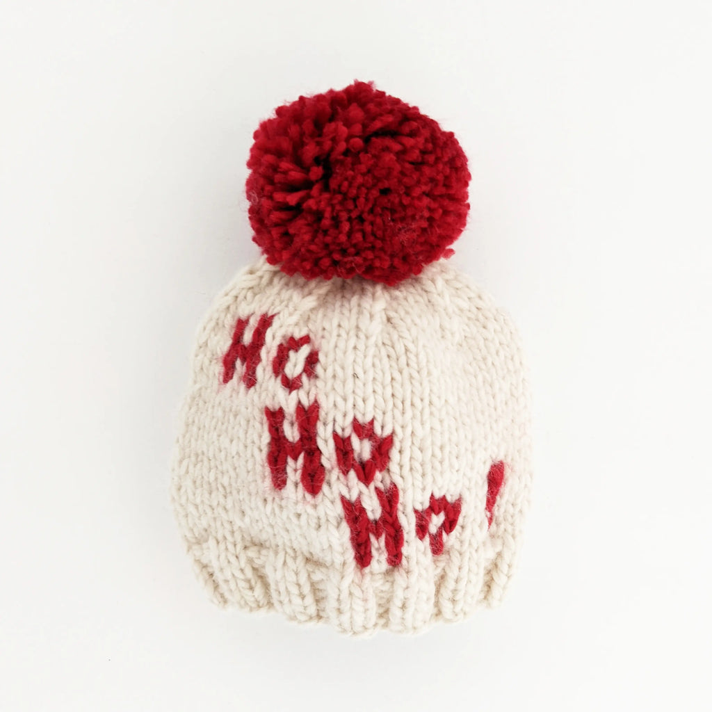 Ho Ho Ho Hand Knit Pom Pom Beanie Hat