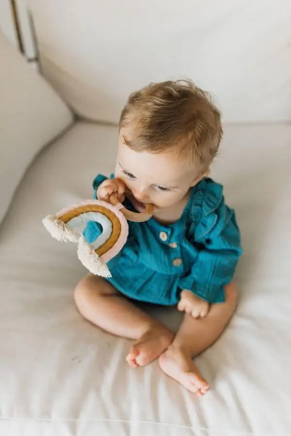 Rainbow Macrame Teether | Ballet Pink + Sky
