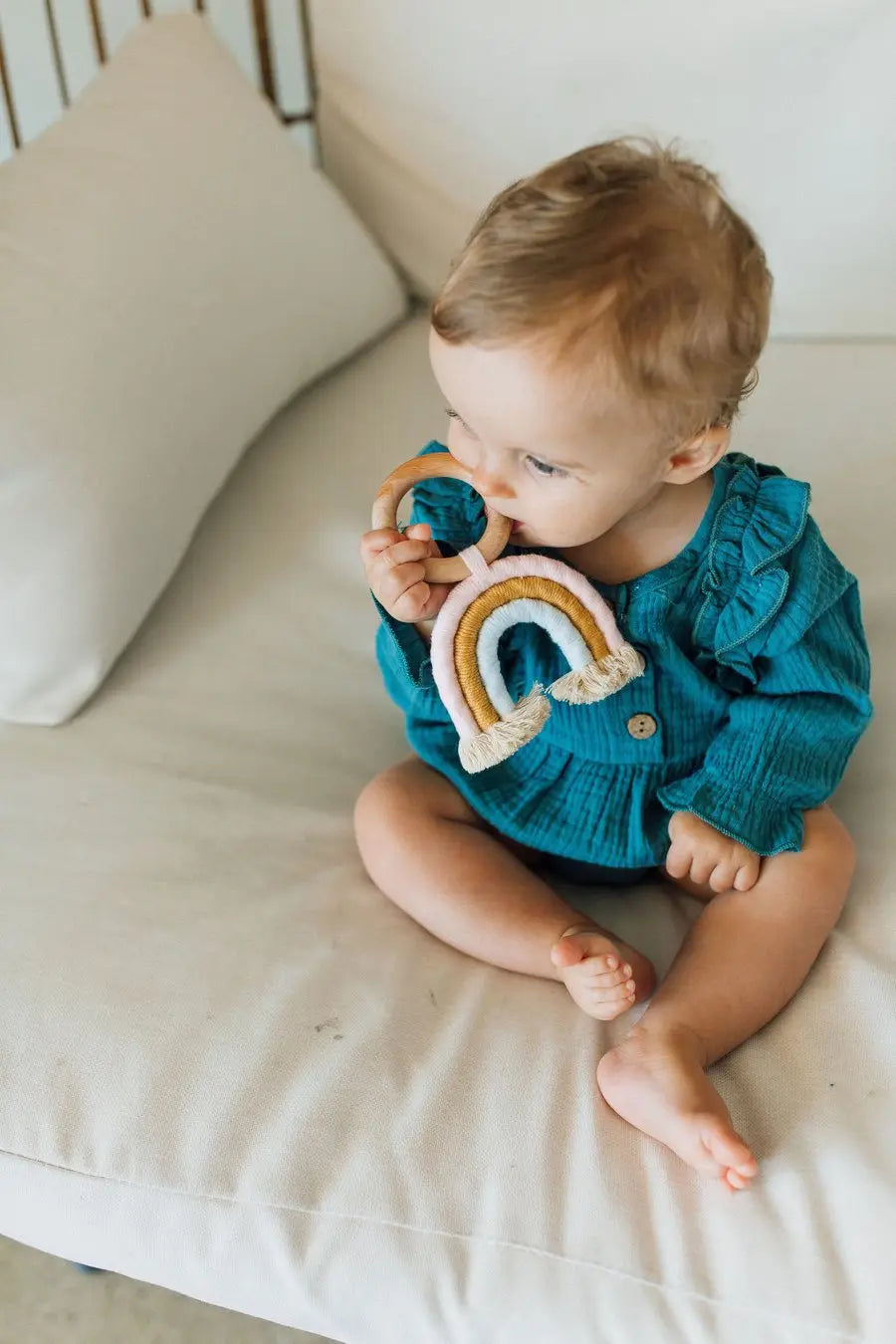 Rainbow Macrame Teether | Ballet Pink + Sky