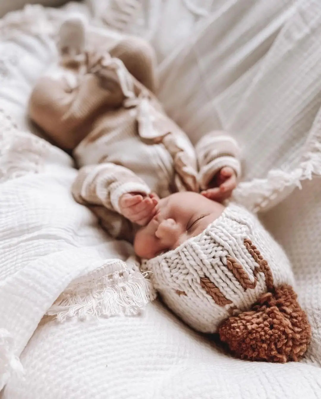 hi. Pecan Pom Pom Beanie Hat
