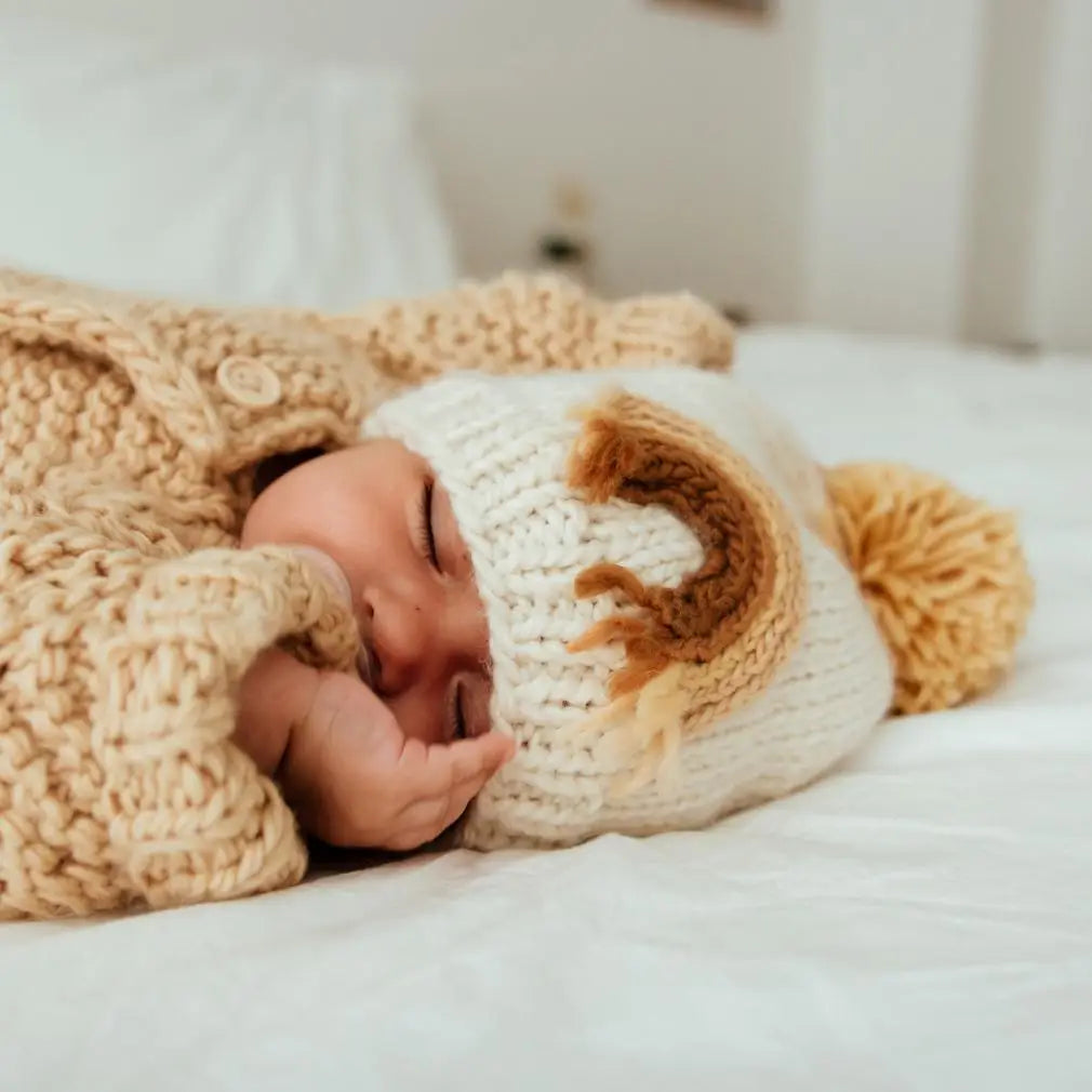 Gold Rainbow Pom Pom Beanie Hat
