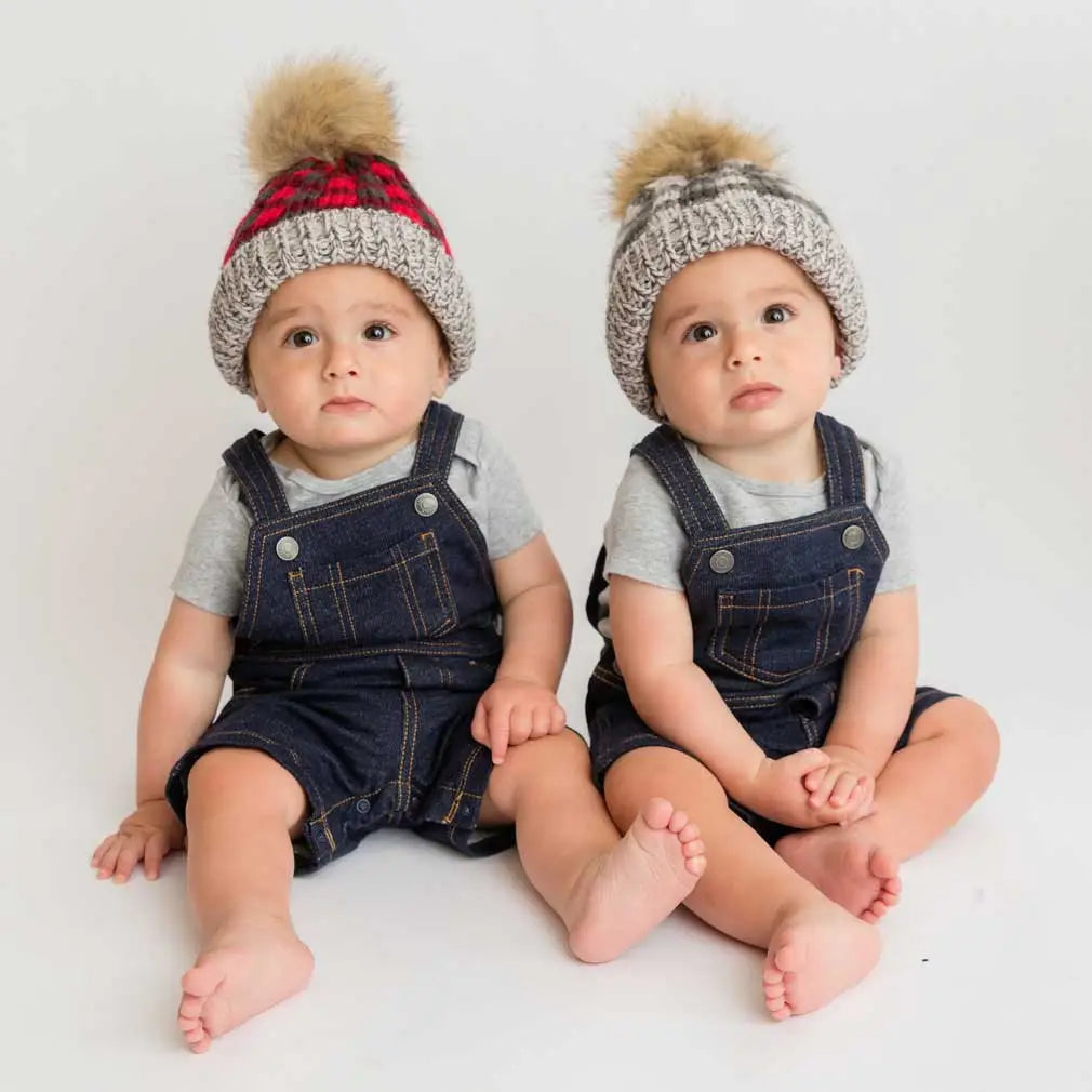 Red Lumberjack Buffalo Check Pom Pom Beanie Hat