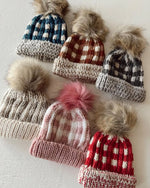 Load image into Gallery viewer, Rosy Pink Buffalo Check Pom Pom Beanie Hat
