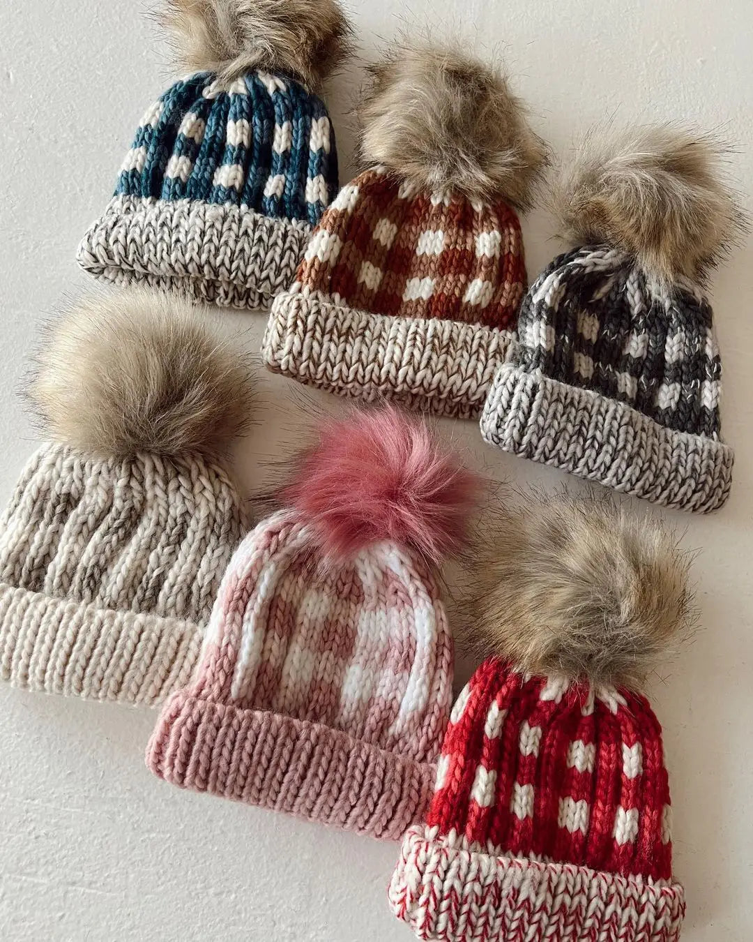 Festive Red Buffalo Check Pom Pom Beanie Hat