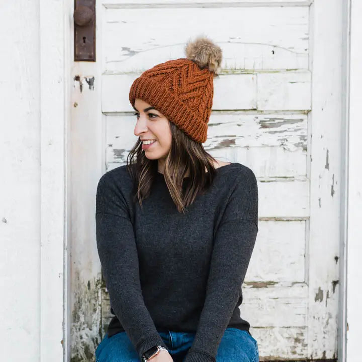 Chili Pop Hand Knit Pom Pom Beanie Hat