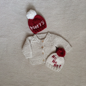 Merry Hand Knit Pom Pom Beanie Hat