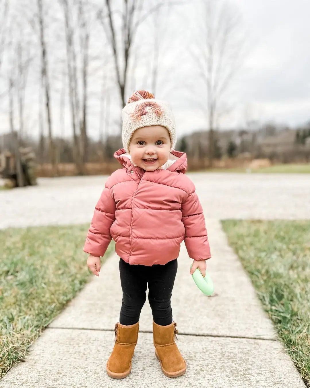 Mauve Rainbow Pom Pom Beanie Hat