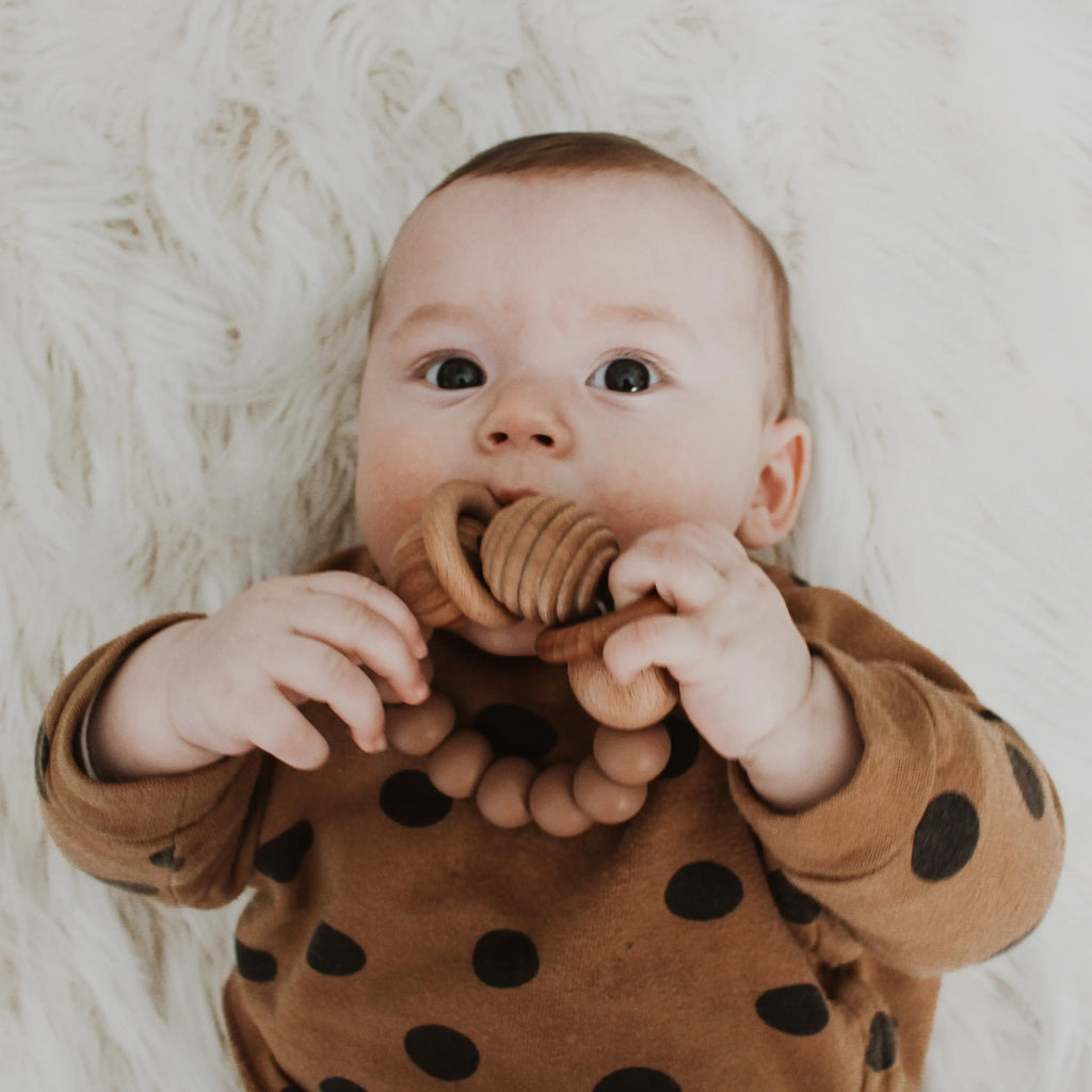 Wood & Silicone Teething Rattle | Market Latte