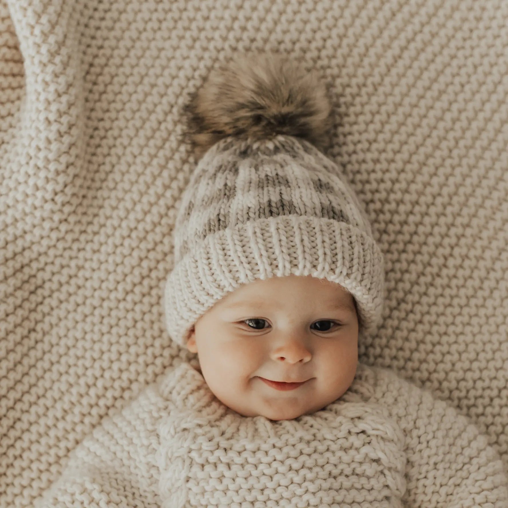 Pebble Buffalo Check Pom Pom Beanie Hat