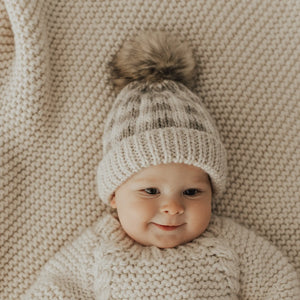 Pebble Buffalo Check Pom Pom Beanie Hat