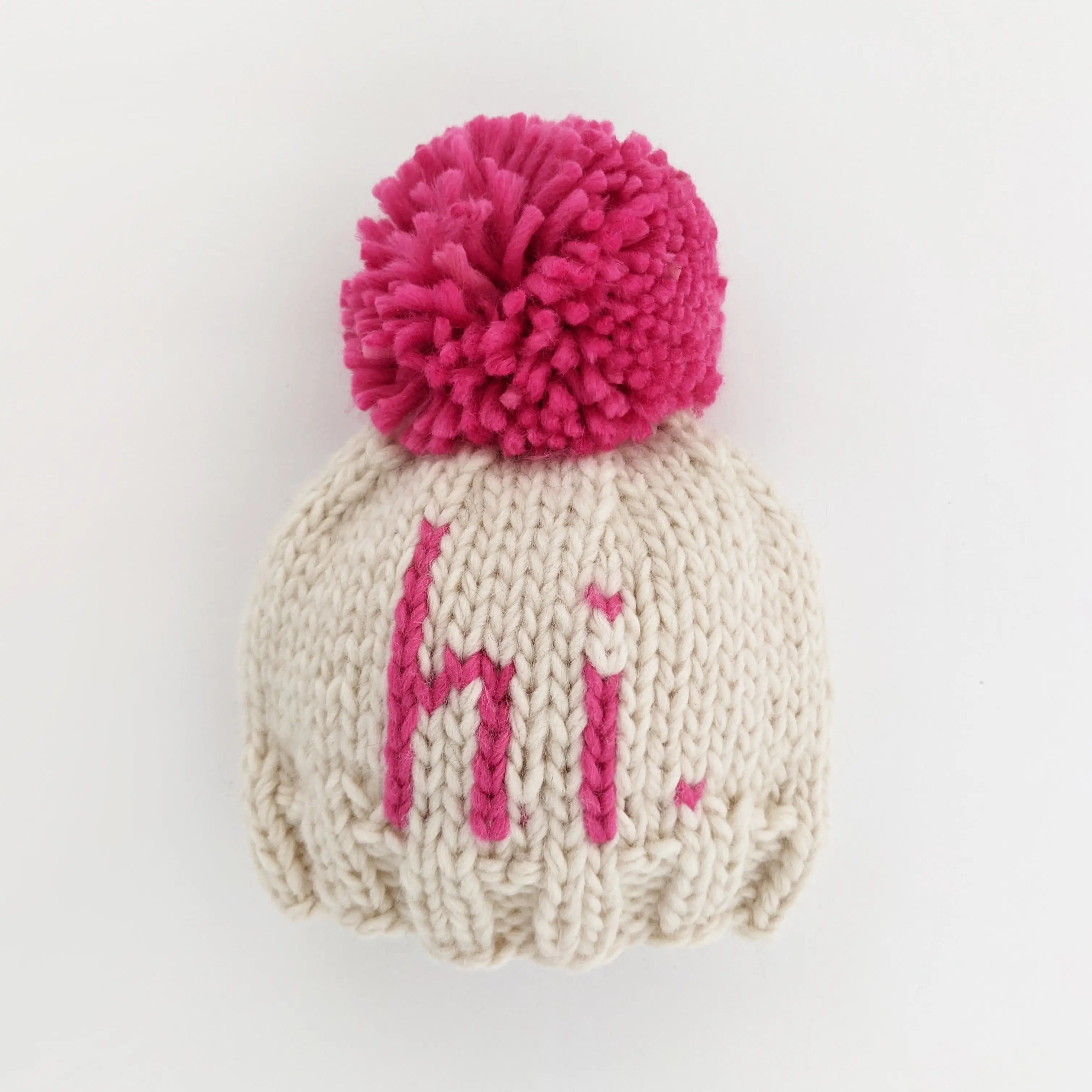 hi. Neon Pink Pom Pom Beanie Hat