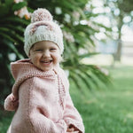 Load image into Gallery viewer, Mauve Rainbow Pom Pom Beanie Hat
