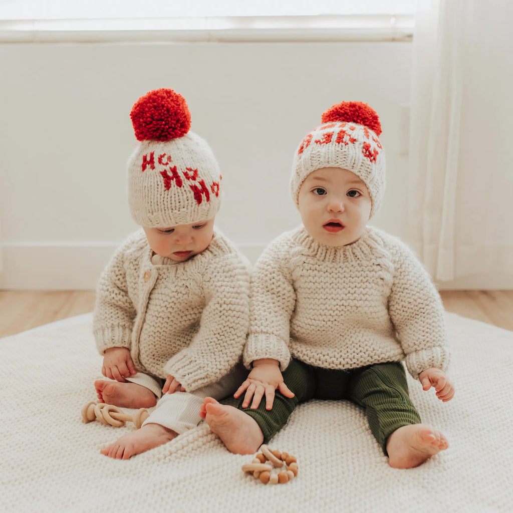 Santa Baby Hand Knit Pom Pom Beanie Hat